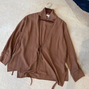Topshop Tan and Black Striped Blouse